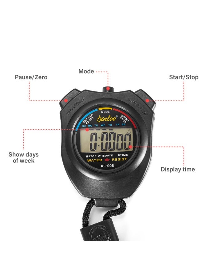 Stopwatch Sports Timer, large display digital stopwatch timer, with date and time, no alarm clock mute, easy to set the stopwatch, suitable for sports, coaching, children, swimming and running (black) - Image 3