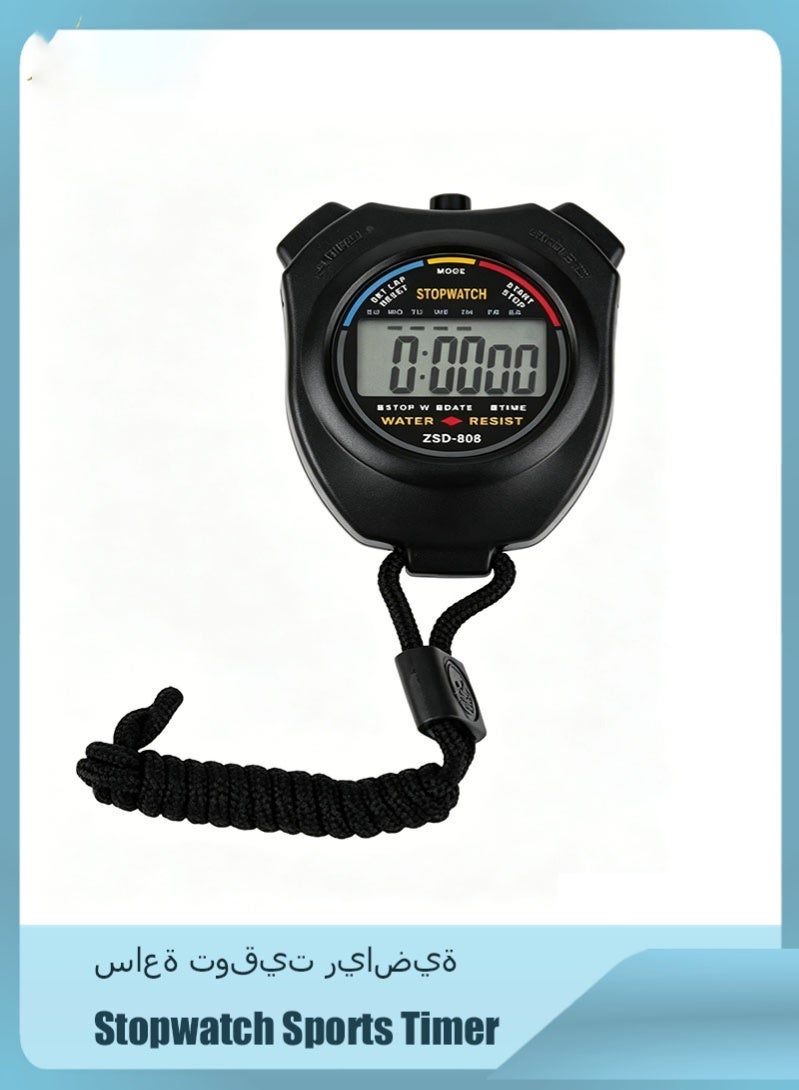 Stopwatch Sports Timer, large display digital stopwatch timer, with date and time, no alarm clock mute, easy to set the stopwatch, suitable for sports, coaching, children, swimming and running (black) - Image 1