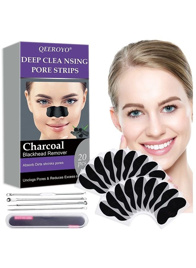 Mroobest Blackhead Pore Strips, Nose Strips for Blackheads, Nose Strips,Charcoal Nose Strips, Deep Cleansing Nose Area and Face Oil and Blackheads, for Women ＆ Men, 20PCS - Image 1