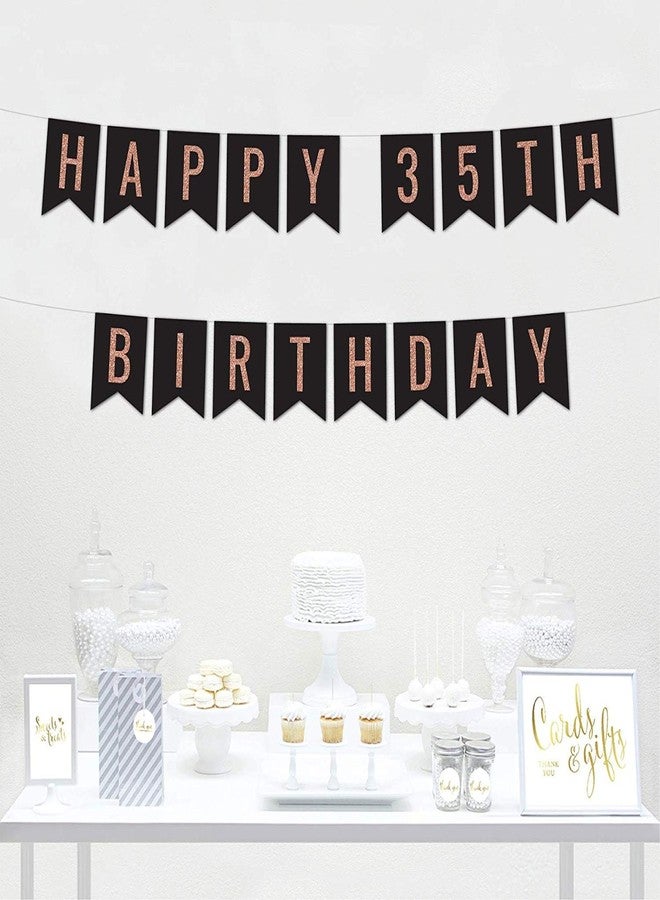 Festiko Happy Age Birthday Banner/Rose Gold Glitter Happy Birthday Banner for Birthday Decorations Bunting Banner/Birthday Banner for Bachelorette Party Decorations (Happy 35th Birthday), Party Supplies - Image 1