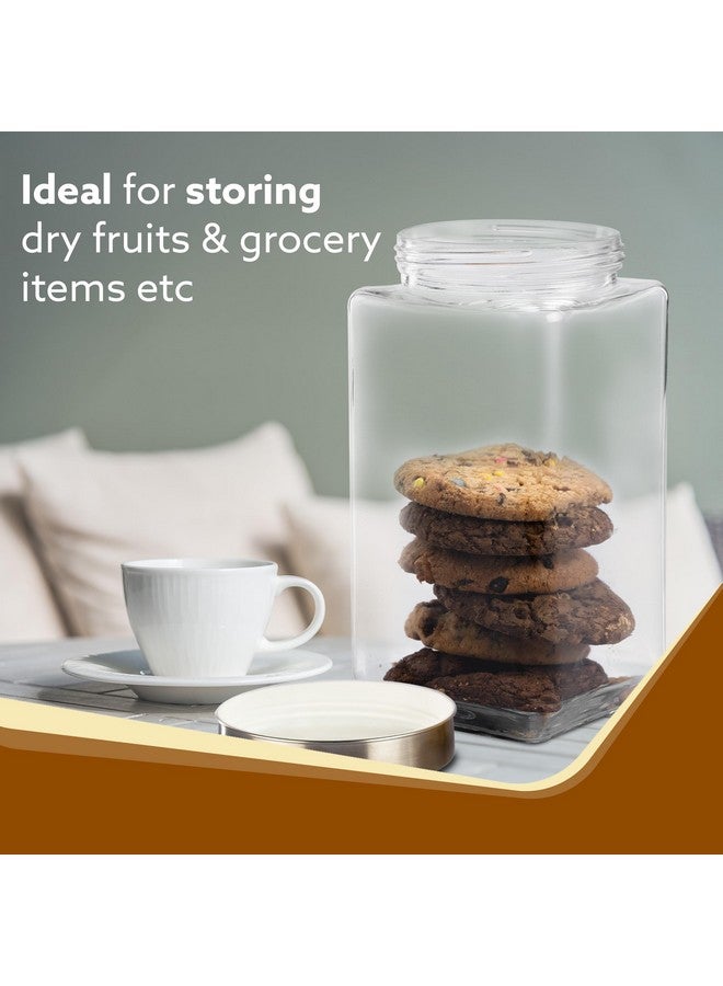 AGARO Elegant Glass Jar 2250 ml, Square Shaped, Steel Lid, Storage Glass Container, Transparent, Kitchen Organiser, Multipurpose Jar. - Image 3