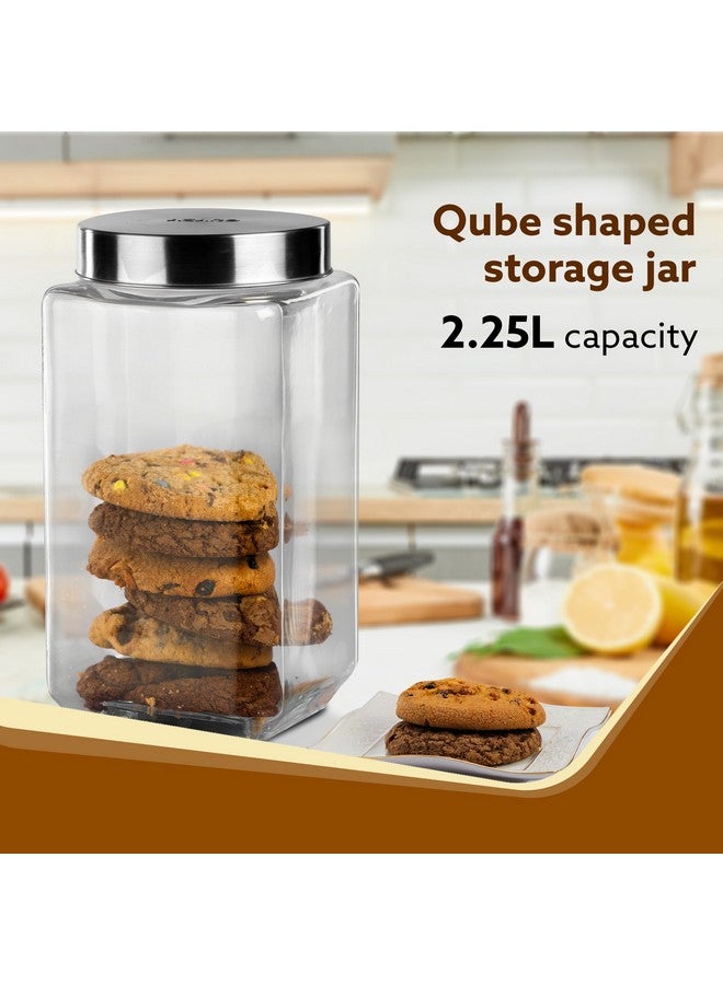 AGARO Elegant Glass Jar 2250 ml, Square Shaped, Steel Lid, Storage Glass Container, Transparent, Kitchen Organiser, Multipurpose Jar. - Image 2