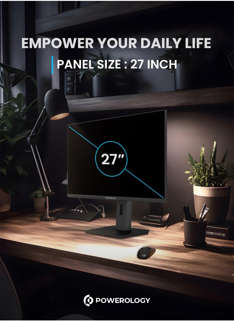 باورولوجي شاشة مكتب 4K مقاس 27 بوصة مع إضاءة RGB / متوافقة مع VESA/ AMD Free Sync / تباين بصري مُحسَّن بتقنية HDR / G-Sync / دقة شاشة 3840 × 2160 بكسل عند 60 هرتز / تصميم بدون إطار / شاشة 4K Ultra HD - أسود  - Image 3
