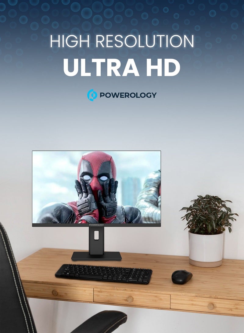 Powerology 27 inch 4K Office Monitor 60Hz  / VESA Mount-Ready /AMD Free Sync / HDR Enhanced Visual Contrast / G-Sync/ 3840x2160Screen Resolution / Frameless Design / 4K Ultra HD Monitor - Black - Image 4