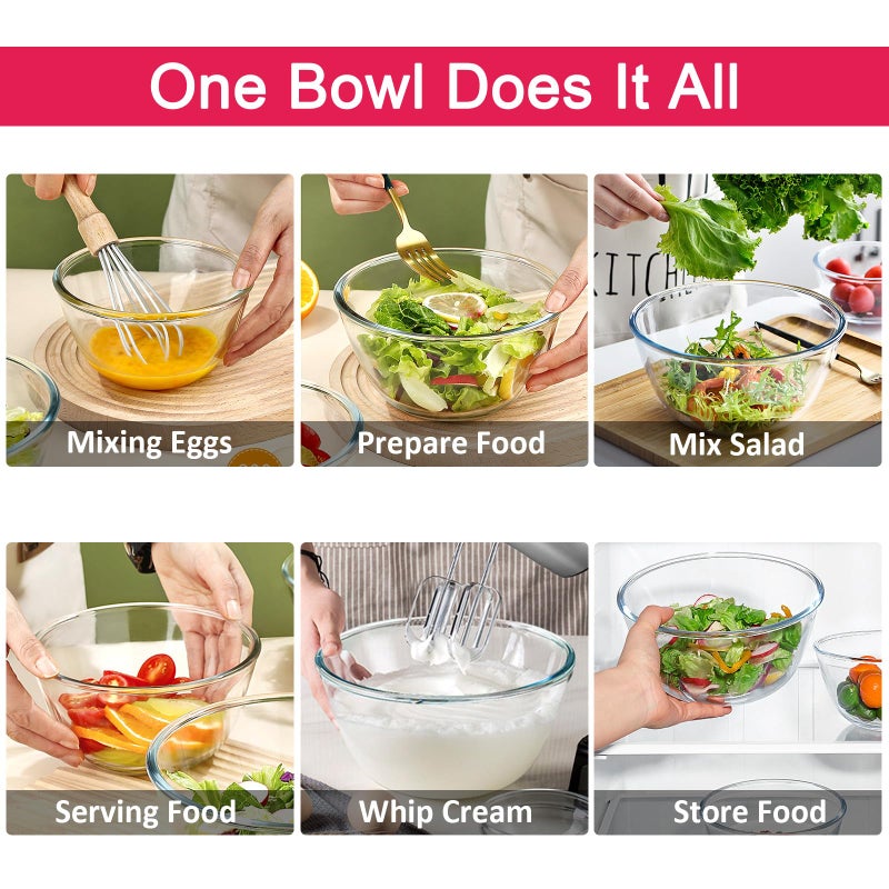 KOMUEE 4 Pack Glass Mixing Bowls Set with Lids (4.8QT, 2.9QT, 1.7QT, 0.8QT), Glass Nesting Bowls for Kitchen Baking, Cooking and Serving, Oven, Dishwasher, Freezer, and Microwave Safe - Image 5