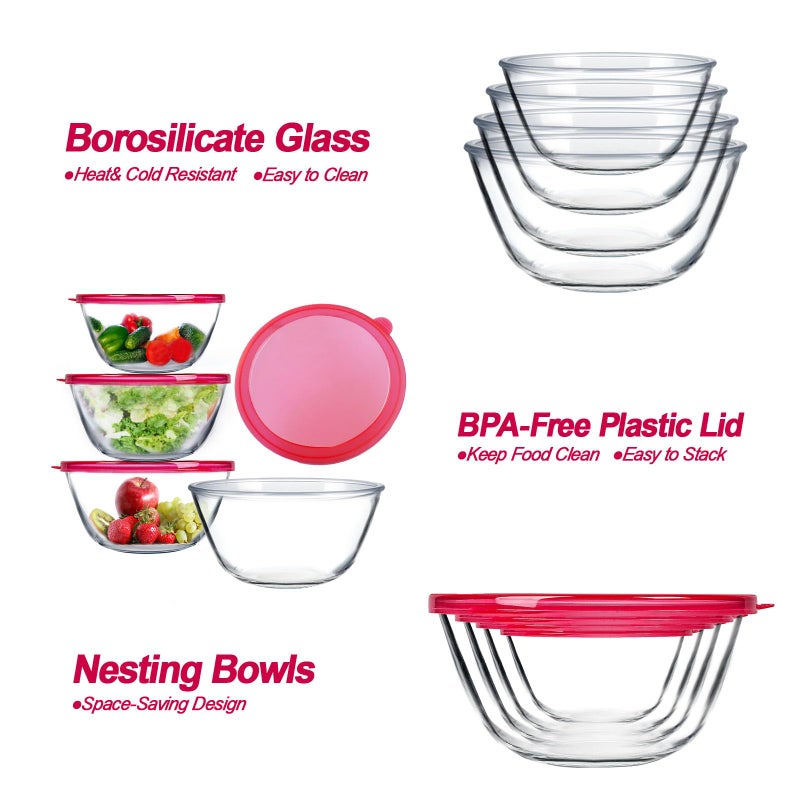 KOMUEE 4 Pack Glass Mixing Bowls Set with Lids (4.8QT, 2.9QT, 1.7QT, 0.8QT), Glass Nesting Bowls for Kitchen Baking, Cooking and Serving, Oven, Dishwasher, Freezer, and Microwave Safe - Image 3