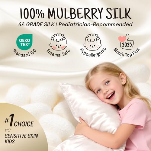 OLESILK 100% Mulberry Silk Toddler Pillowcase for Hair and Skin, Both Sides 19 Momme Pure Natural Silk Travel Pillow Cases with Hidden Zipper, 13"x 18", White - Image 2