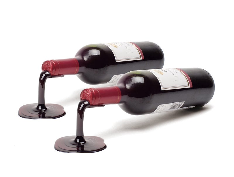 PLAYABLE ART PLAYABLE ART Spilled Wine Bottle Holder  Fun and Unique Way to Display Your Favorite Wine  Red Set of 2 