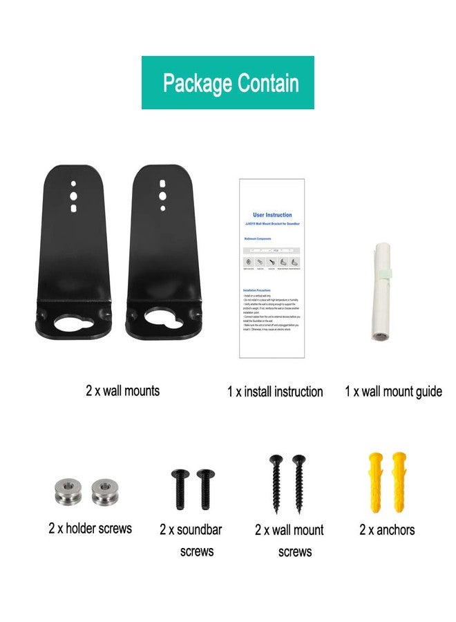Yimaut Soundbar Wall Mount Bracket for Samsung HW-M360 HW-K550 HW-K550 HW-M550 HW-K650 HW-K430 HW-K335 HW-K651 HW-K450 Mount, 2 Pieces Black Wall Bracket Holder + Screws + Metal Holder Screws - Image 4