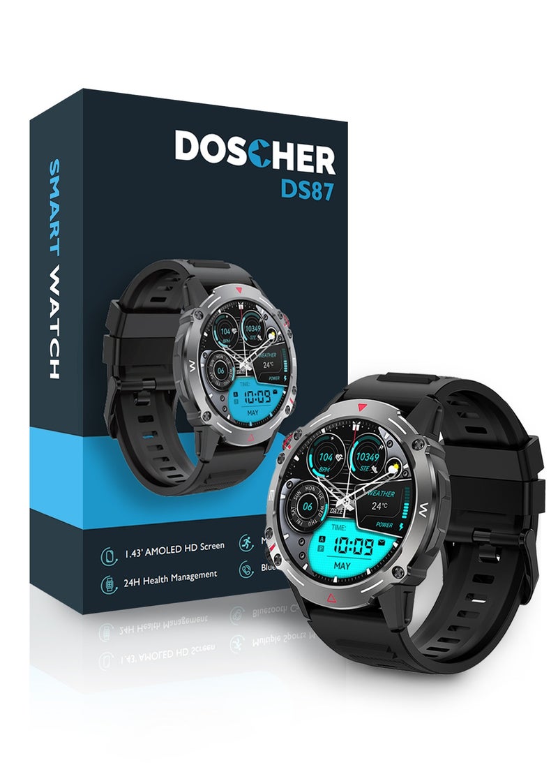 DOSCHER - Smart Watch 410mAh AMOLED Smart Watches for Men Smartwatches Bluetooth Make/Answer Calls Fitness Modes and Sleep Modes Multi-app Message Reminder Monitor Multi Language - Image 1