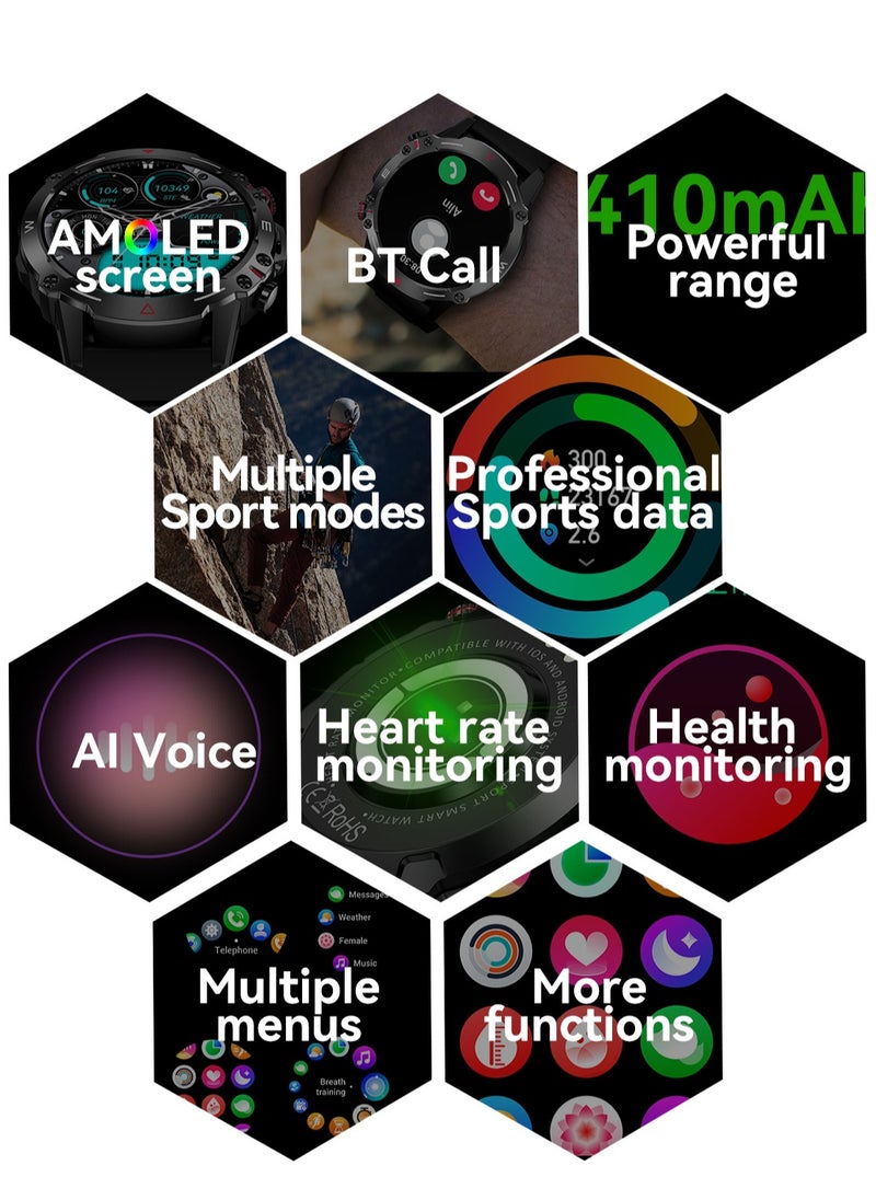 DOSCHER - Smart Watch 410mAh AMOLED Smart Watches for Men Smartwatches Bluetooth Make/Answer Calls Fitness Modes and Sleep Modes Multi-app Message Reminder Monitor Multi Language - Image 1