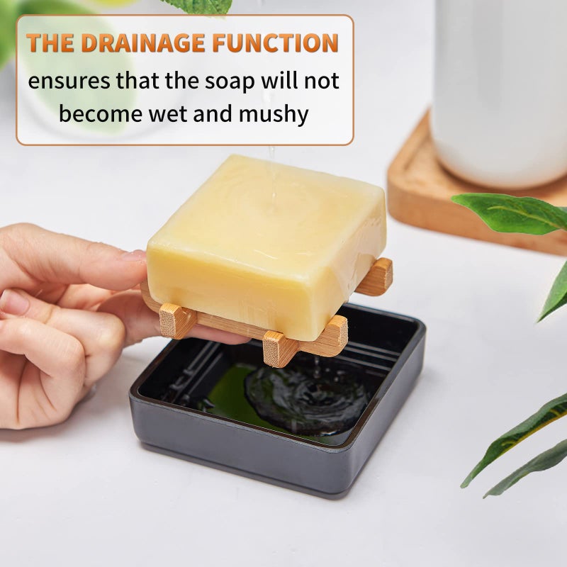 Fufengz Bamboo Soap Dishes for Bar Soap Holders for Shower with Drainage for Bathroom Sink Bulk Small Wooden Soap Tray (Single Right Angle Black) - Image 4
