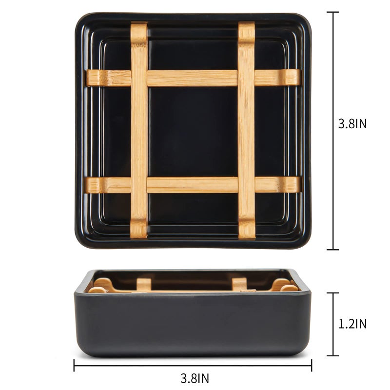 Fufengz Bamboo Soap Dishes for Bar Soap Holders for Shower with Drainage for Bathroom Sink Bulk Small Wooden Soap Tray (Single Right Angle Black) - Image 2
