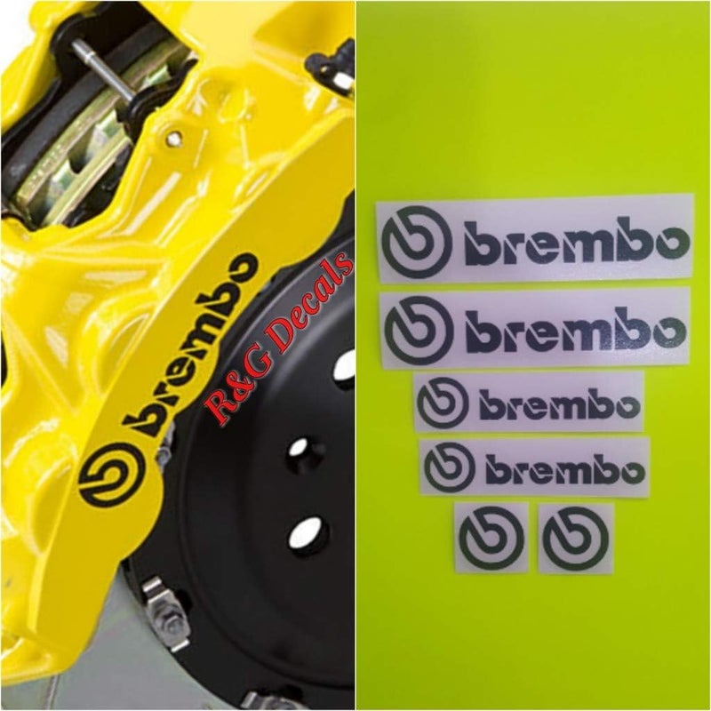 Brembo R&G Decal Combo Package for 6 Piston & 4 Piston & Logos Brake Caliper Decal Sticker High Temp Set of 6 Decals (Black) - Image 1
