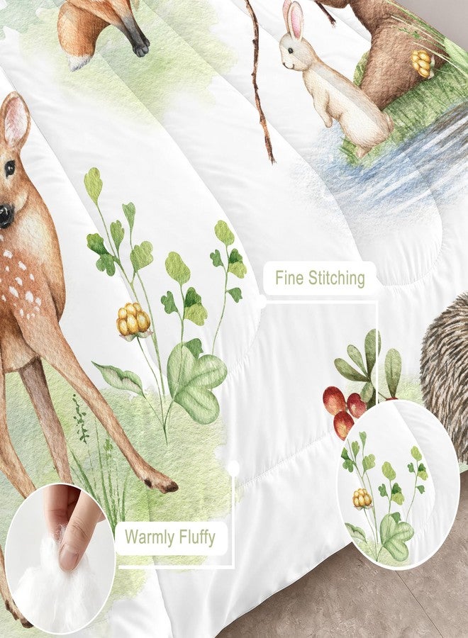 VTKON Wildlife Animals Comforter Set Twin for Kids Woodland Fox Deer and Bear Print Bedding Set Soft Cartoon Animal Print Bed Set White Green Forest Quilt Set with 1 Comforter + 1 Pillowcase - Image 3
