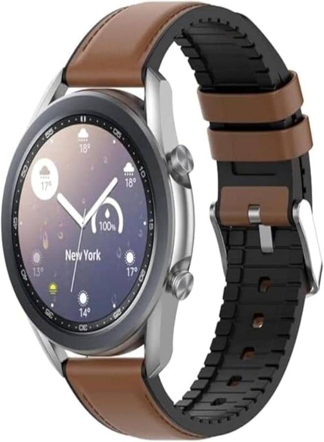 G-Power Leather Classic Replacement Wrist Band Strap With Silicone Interior Design And High Elasticity Specially For Samsung Galaxy Smart Watches 22 Mm - Camel 