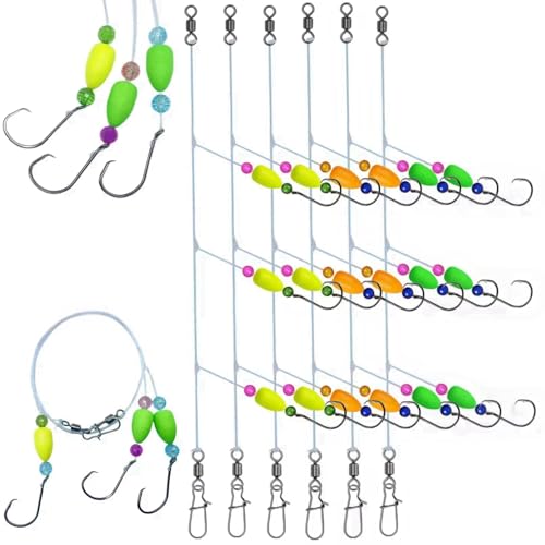 DAMIDEL 6Pcs Pompano Fishing Rigs Ready Kit，3 in 1 Float Rigs with Triple 3/0 Circle Hook for Surf Fishing，（12/0） Fishing line / 50in length/50lbTension in freshwter and Saltwater - Image 1