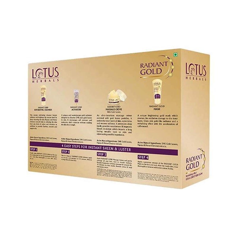 LOTUS HERBALS Lotus Herbals Radiant Gold Facial Kit For Instant Glow With 24K Pure Gold Papaya4 Easy Steps 170g Multiple Use  - Image 4