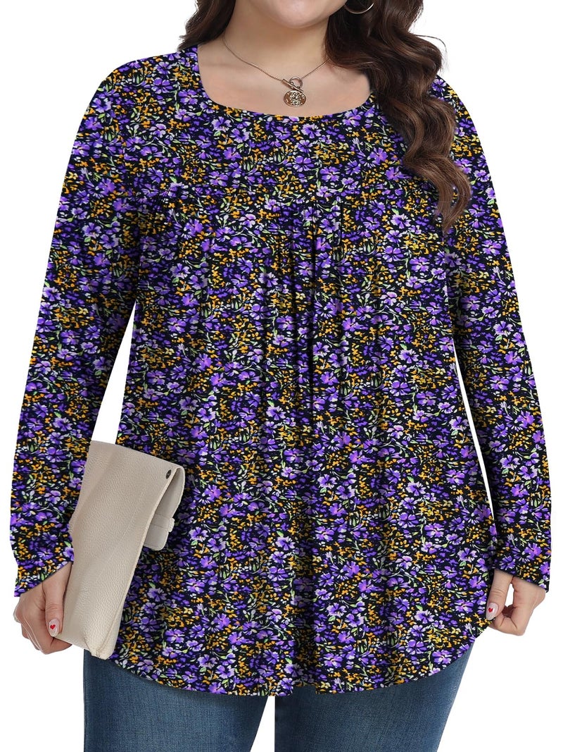 PEVRL Womens Plus Size Tops Long Sleeve Shirts 2025 Fall Tunic Bauhinia 3X - Image 3