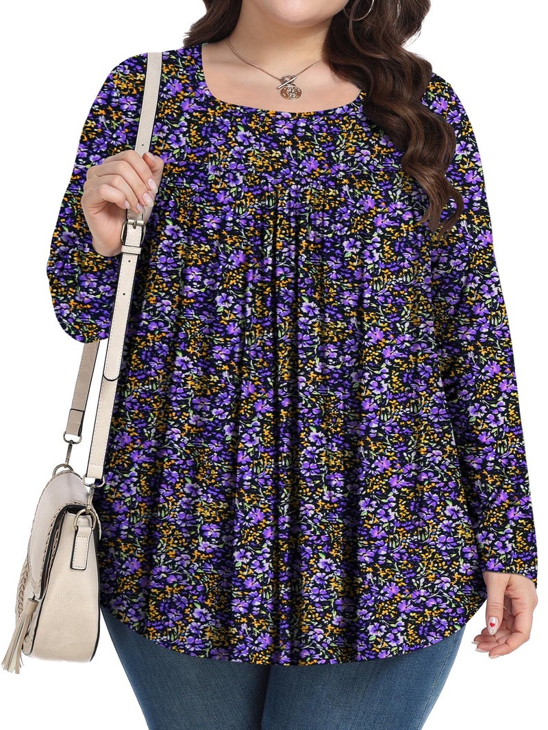 PEVRL Womens Plus Size Tops Long Sleeve Shirts 2025 Fall Tunic Bauhinia 3X - Image 2