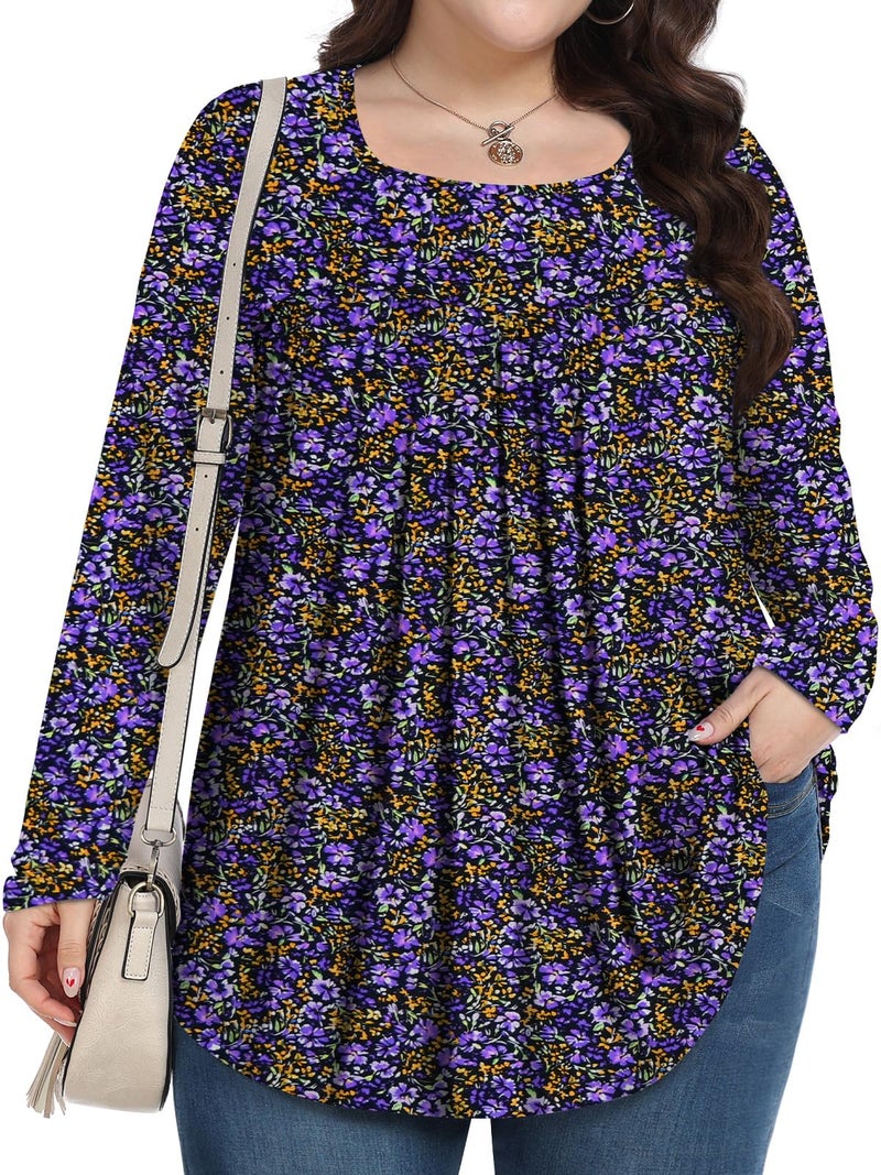 PEVRL Womens Plus Size Tops Long Sleeve Shirts 2025 Fall Tunic Bauhinia 3X - Image 1