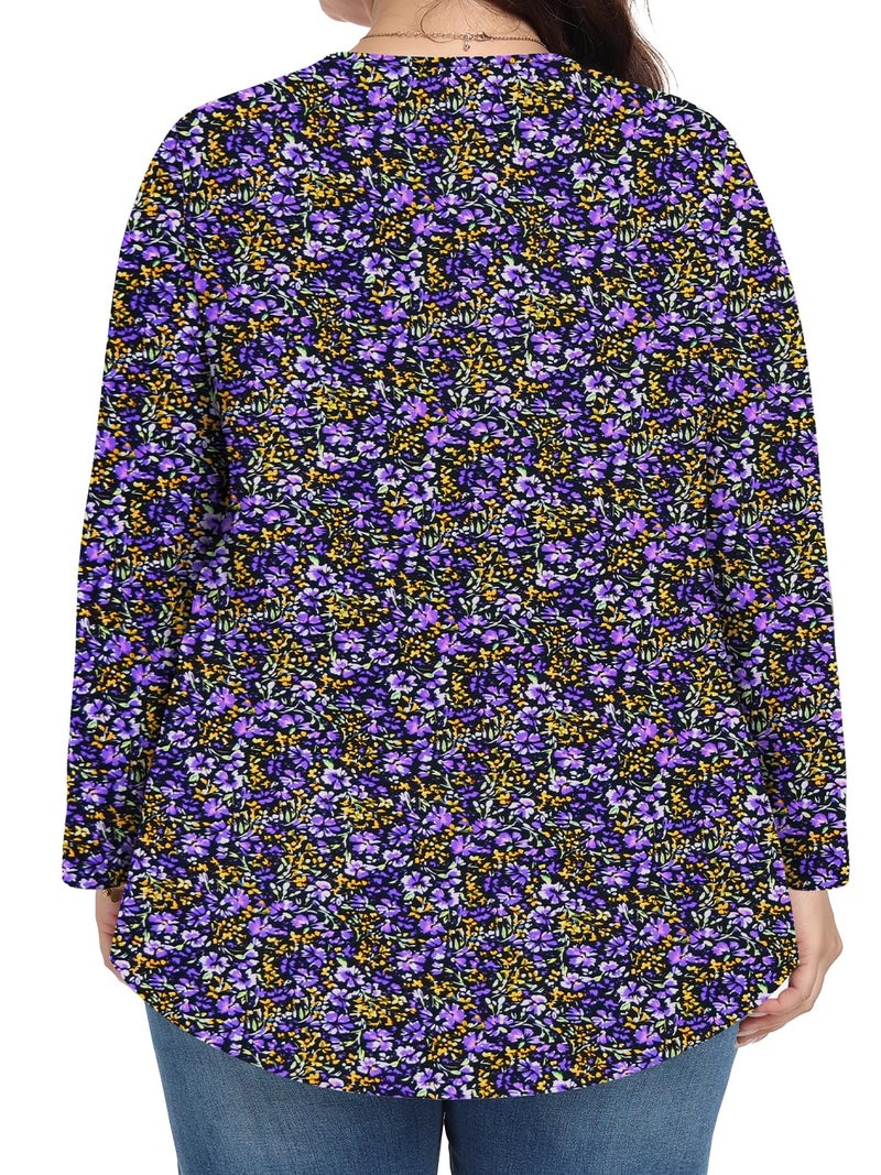 PEVRL Womens Plus Size Tops Long Sleeve Shirts 2025 Fall Tunic Bauhinia 3X - Image 4