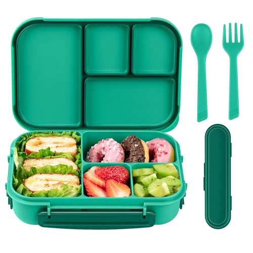 Amathley Lunch Box Kids,Bento Box Adult,Leakproof Lunch Containers for Adults/Kids/Toddler,1200ML-4 Compartments bento Lunch box with Utensil,Microwave & Dishwasher & Freezer Safe (Green) - Image 1