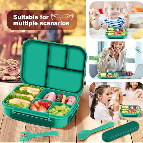Amathley Lunch Box Kids,Bento Box Adult,Leakproof Lunch Containers for Adults/Kids/Toddler,1200ML-4 Compartments bento Lunch box with Utensil,Microwave & Dishwasher & Freezer Safe (Green) - Image 5