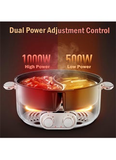 Generic Electric Double Hot Pot with Independent Temperature Control Non Stick Electric Cooker Shabu Shabu Electric Skillet Frying Pan Electric Saucepan for Noodles Egg Steak Sauté Steam and Soup (6L)  - Image 3
