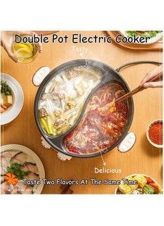 Generic Electric Double Hot Pot with Independent Temperature Control Non Stick Electric Cooker Shabu Shabu Electric Skillet Frying Pan Electric Saucepan for Noodles Egg Steak Sauté Steam and Soup (6L)  - Image 2