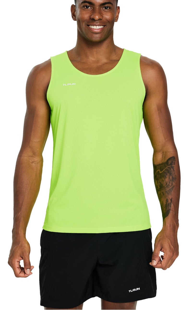 TLRUN Men's Running Tank Top Ultra Lightweight Marathon Singlet Shirts Dry Fit Yoga Workout Sleeveless T-Shirts(Small Yellow)