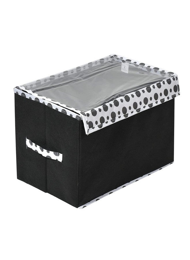 Kuber Industries Foldable Boxes For Storage - Multipurpose Storage Organizer For Clothes | Wardrobe | Closet | Toys | Books | Socks - Undergarment Organizer With Handle And Lid (Black-Polka Dots) - Image 1