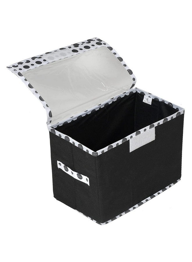 Kuber Industries Foldable Boxes For Storage - Multipurpose Storage Organizer For Clothes | Wardrobe | Closet | Toys | Books | Socks - Undergarment Organizer With Handle And Lid (Black-Polka Dots) - Image 2