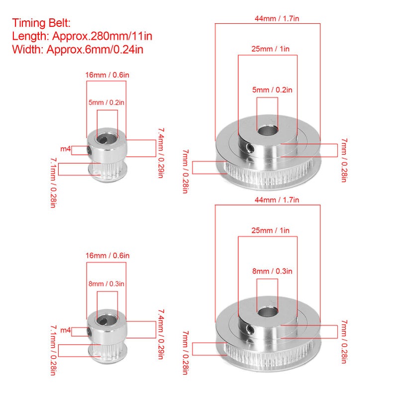 Aluminum Alloy Timing Pulley Set 20T 60T With 280mm Belt For 3D Printer 5mm Bore - Image 3