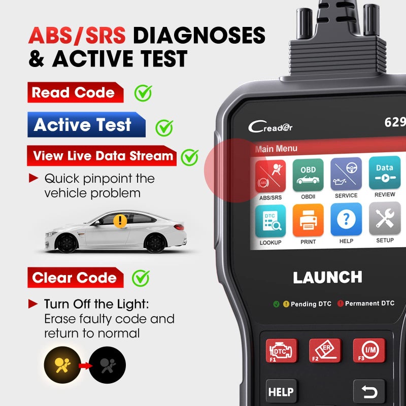 لانش إطلاق أداة المسح الضوئي Cr629 Obd2 Scanner Abs Srs مع أداة إعادة تعيين خدمة الزيت/Sas/Bms النشطة 3، وظائف Obd2 الكاملة، الماسح الضوئي لرمز السيارة، تحديث مجاني مدى الحياة (أكثر قوة من إطلاق Cr529 Crp123X) - Image 3