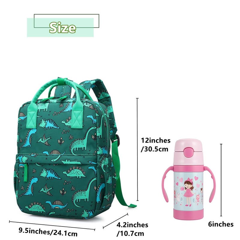 KingCheer Cute Preschool Backpack Toddler School Book Bag for Girls Boys Kids Kindergarten Nursery Travel Bag with Chest Strap(12inch, Green Dinosaur) - Image 5