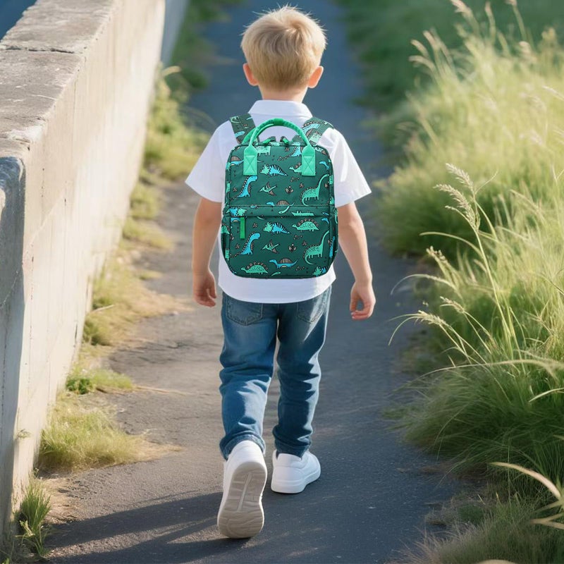 KingCheer Cute Preschool Backpack Toddler School Book Bag for Girls Boys Kids Kindergarten Nursery Travel Bag with Chest Strap(12inch, Green Dinosaur) - Image 2