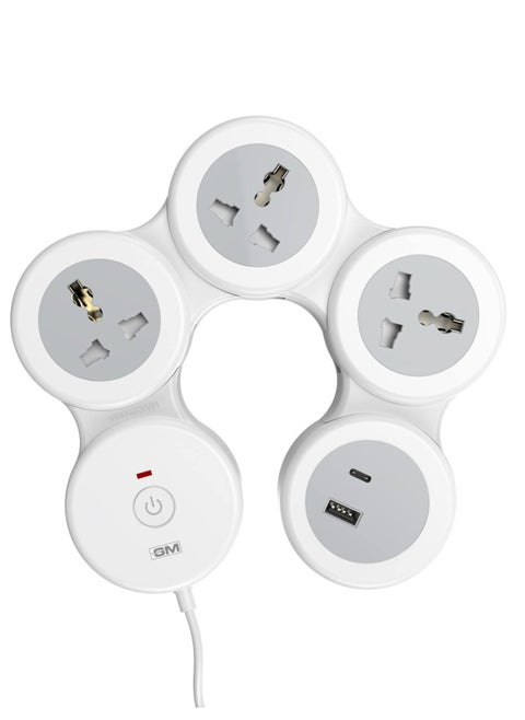 GM 4+1 G-Hoop Spike Guard with C & A Type USB-Master Switch,Indicator, Safety Shutter, 1.8 Mtr Wire with Overload Protection 3 International sockets & 2 USB Port 1 C Type 1 A Type 3.1A…