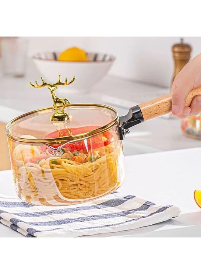 1.8L Heat Resistant Glass Cooking Pot with Deer Lid and Wooden Handle - Image 5