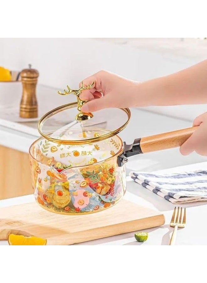 1.8L Heat Resistant Glass Cooking Pot with Deer Lid and Wooden Handle - Image 3