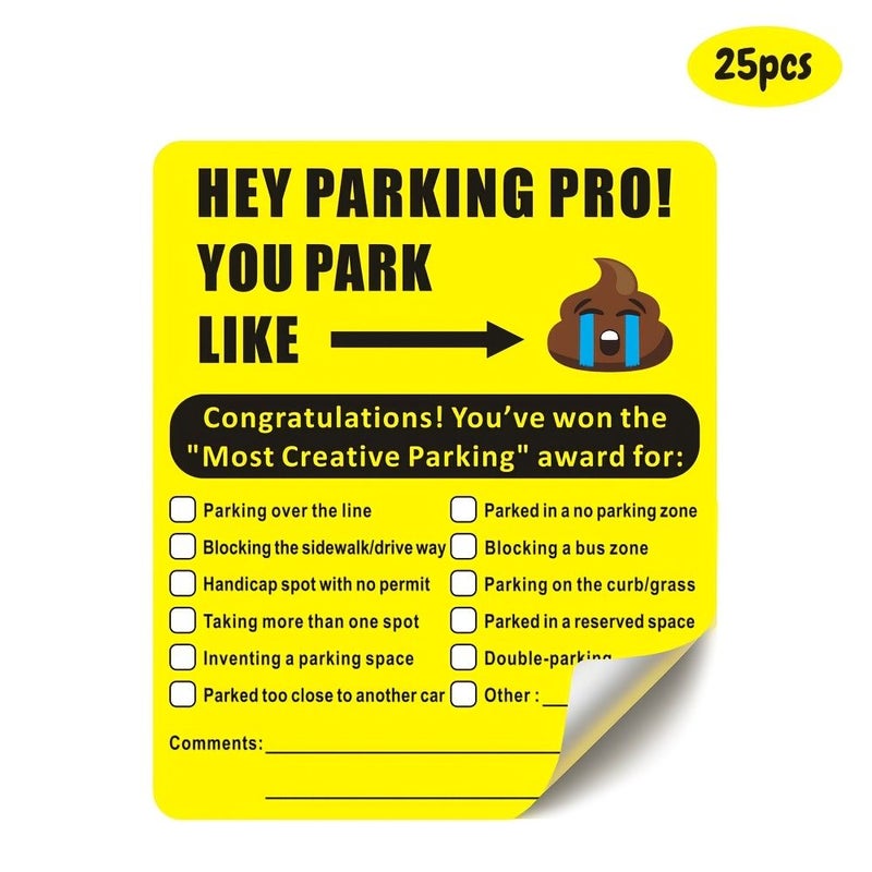 25 Pcs Prank Parking Violation Stickers Strong Adhesive Difficult Removal Funny Punishment - Image 1