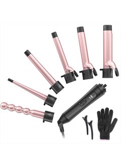 6-IN-1 Curling Iron, Professional Curling Wand Set, Instant Heat Up Hair Curler with 6 Interchangeable Ceramic Barrels (0.35'' to 1.25'') and 2 Temperature Adjustments, Heat Protective Glove & 2 Clips