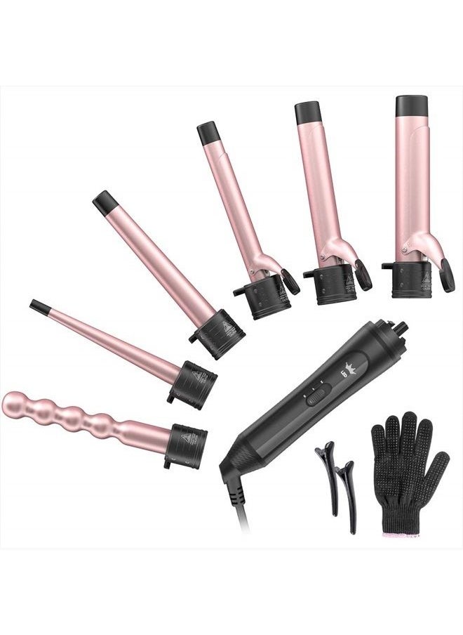 Duomishu - 6-IN-1 Curling Iron, Professional Curling Wand Set, Instant Heat Up Hair Curler with 6 Interchangeable Ceramic Barrels (0.35'' to 1.25'') and 2 Temperature Adjustments, Heat Protective Glove & 2 Clips - Image 1