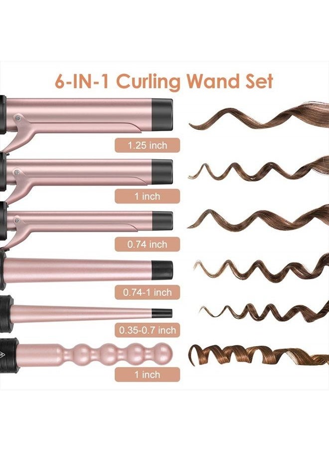 Duomishu - 6-IN-1 Curling Iron, Professional Curling Wand Set, Instant Heat Up Hair Curler with 6 Interchangeable Ceramic Barrels (0.35'' to 1.25'') and 2 Temperature Adjustments, Heat Protective Glove & 2 Clips - Image 1