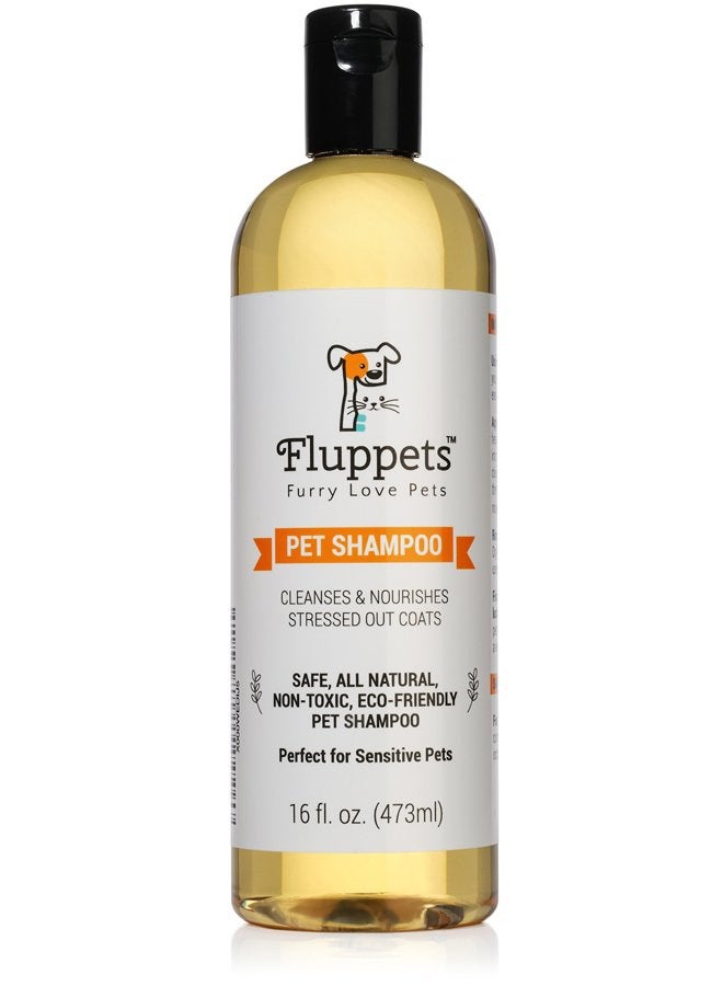 Fluppets Certified Organic Pet Shampoo Natural Hypoallergenic Non Toxic For Sensitive Itchy Skin For Dogs, Cats, Puppies, Guinea Pigs and Rabbits. Concentrated Formula 16 Ounce - Image 1