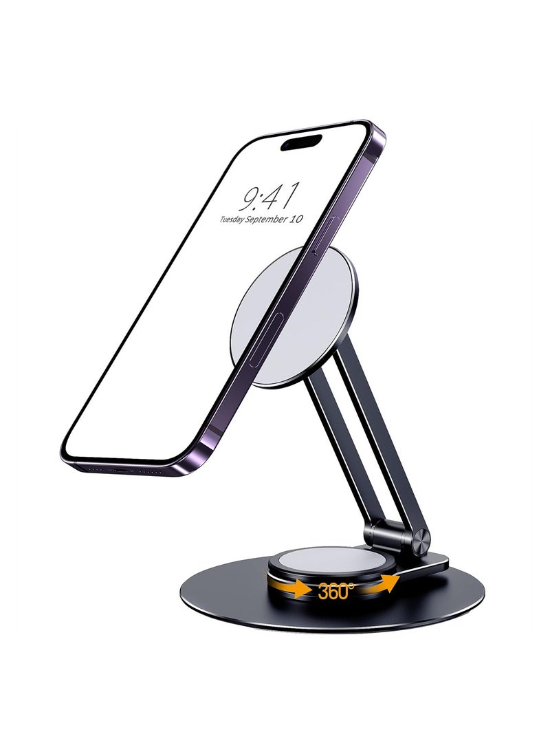 SYOSI - Magnetic Desk Phone Stand for iPhone, Adjustable Foldable Aluminum Phone Stand, 360°Rotation Magnetic Cell Phone Stand, Compatible with iPhone 15 14 13 12 Pro, Pro Max, Plus, Mini - Image 1