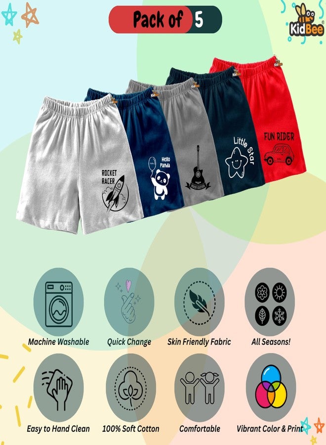 Kidbee شورتات قطنية كاجوال للجنسين من كيدبي للأولاد والبنات (عبوة من 5 قطع) (مقاسات: 6 أشهر، 12 شهرًا، عادي، SRT-JK-Multi-5pc) - Image 5