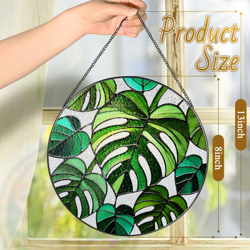 LAOWEIKI Stained Glass Window Hanging, 8 Inch Monstera Plant Stained Glass Suncatcher, Plant Sun Catcher, Plant Lover Decor, Plant Lover Gifts, Mother's Day, Birthday, Housewarming, Christmas, Festival Gifts - Image 4