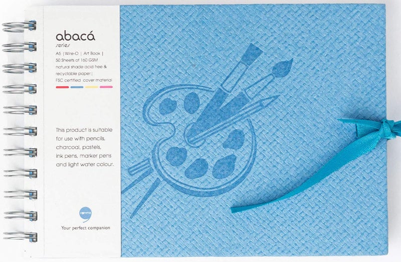 Comma Abaca – Wire-O Bound Sketchbook with Ribbon Closure – A5 Size – 50 Sheets – 160gsm Anti-Ageing, Acid Free, Archival Grade Fine Grain Paper – Micro-Perforations for Easy Tear Off – (Sky Blue) - Image 1