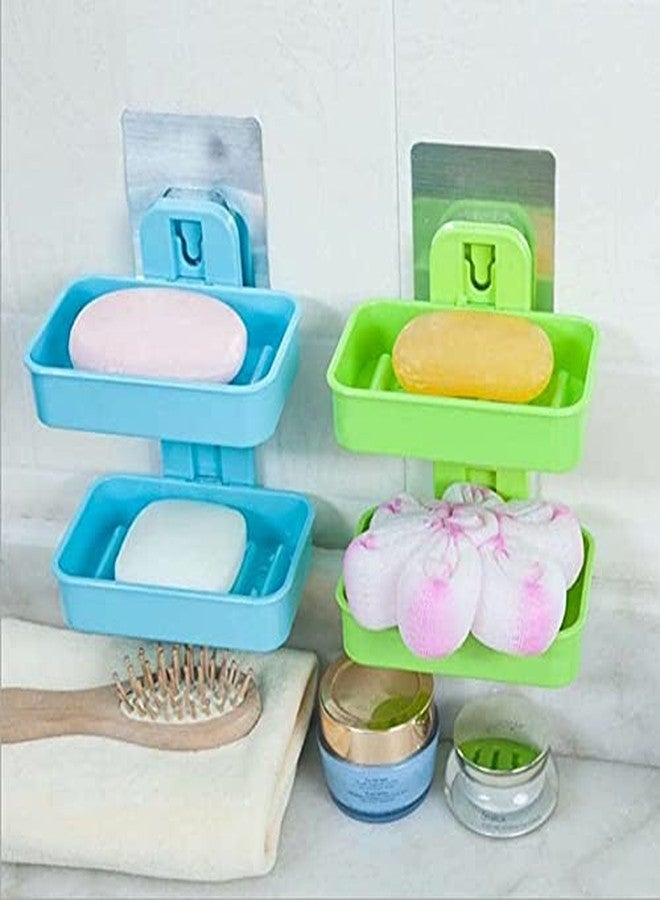 HREDOW Super Adhesive Sticker Soap 2 Layer Dish Holder Wall Mounted Bathroom Shower Soap Holder Saver Box Storage Organizer Rack,Multi Colour ABS Plastic (Double Layers) (1) - Image 5